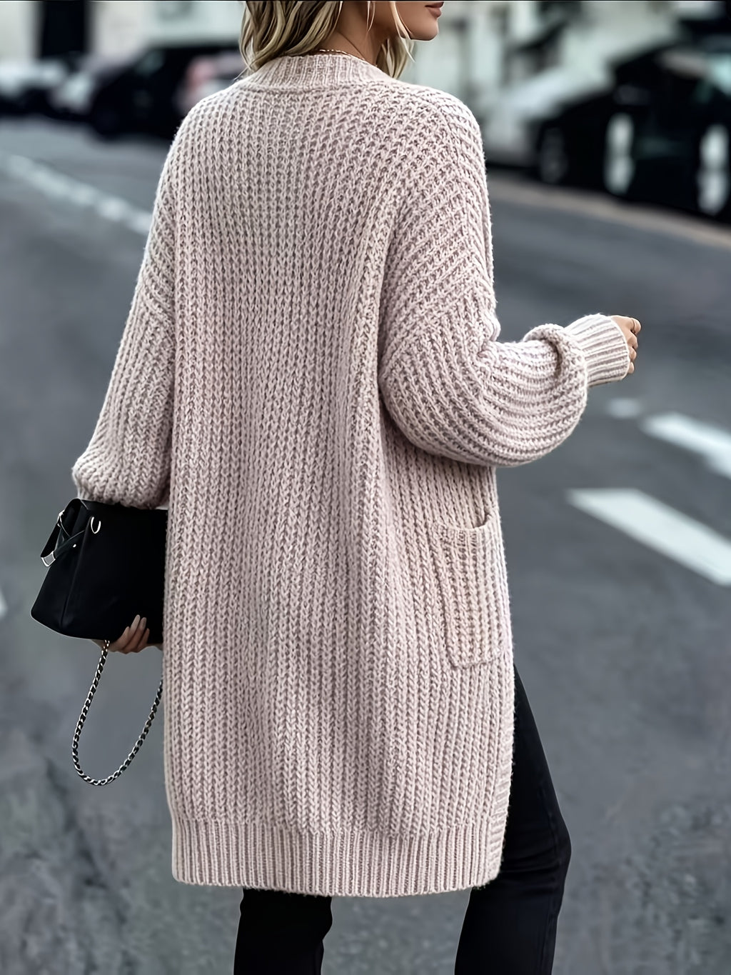 Lazy Style Thick Long Cardigan for Women, Loose with Pockets Long Sleeve Sweater Jacket, Fall Winter Versatile Casual Outerwear Suitable for Fall Winter Commuting, Daily Shopping, Holiday Outings, New Year'S Parties And Festive Attire - Khaki Gray