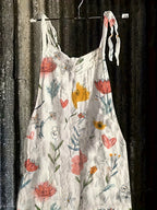 Women's 1pc Suspender Print Casual Loose-Fit Dress with Slant Pockets and Drawstring Suspenders, Suitable for Commuting, Home, Vacation, and Outdoor Wear - Multicolor