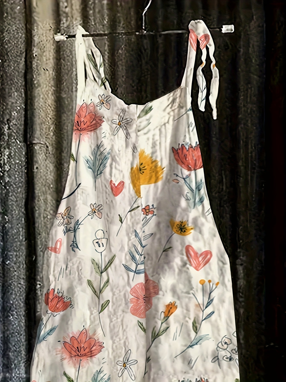 Women's 1pc Suspender Print Casual Loose-Fit Dress with Slant Pockets and Drawstring Suspenders, Suitable for Commuting, Home, Vacation, and Outdoor Wear - Multicolor