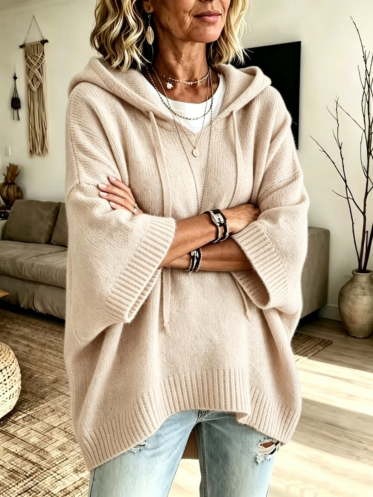 Women's Casual Drawstring Hooded Sweatshirt, a Spring/autumn Top for Curvy Women, Suitable for Commuting and Casual Wear. Size Runs Small, Order One Size up Is Recommended - Khaki