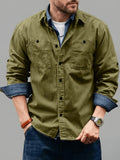 Early Autumn OOTD Retro Workwear Style | Men'S Long Sleeve Lapel Shirt for Spring Autumn, Trendy Layering Casual Shirt Jacket Top - fern green
