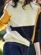 Fall Winter Women'S Fashion Color-Block Artistic Geometric Split Daily Casual Commute Sweatshirt - 【Light Yellow】