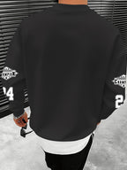 Men'S Fashion Casual "Brooklyn Victory" Letter Print Sweatshirt, Polyester Fabric, Loose Fit, Versatile Men'S Sweatshirt - Charcoal
