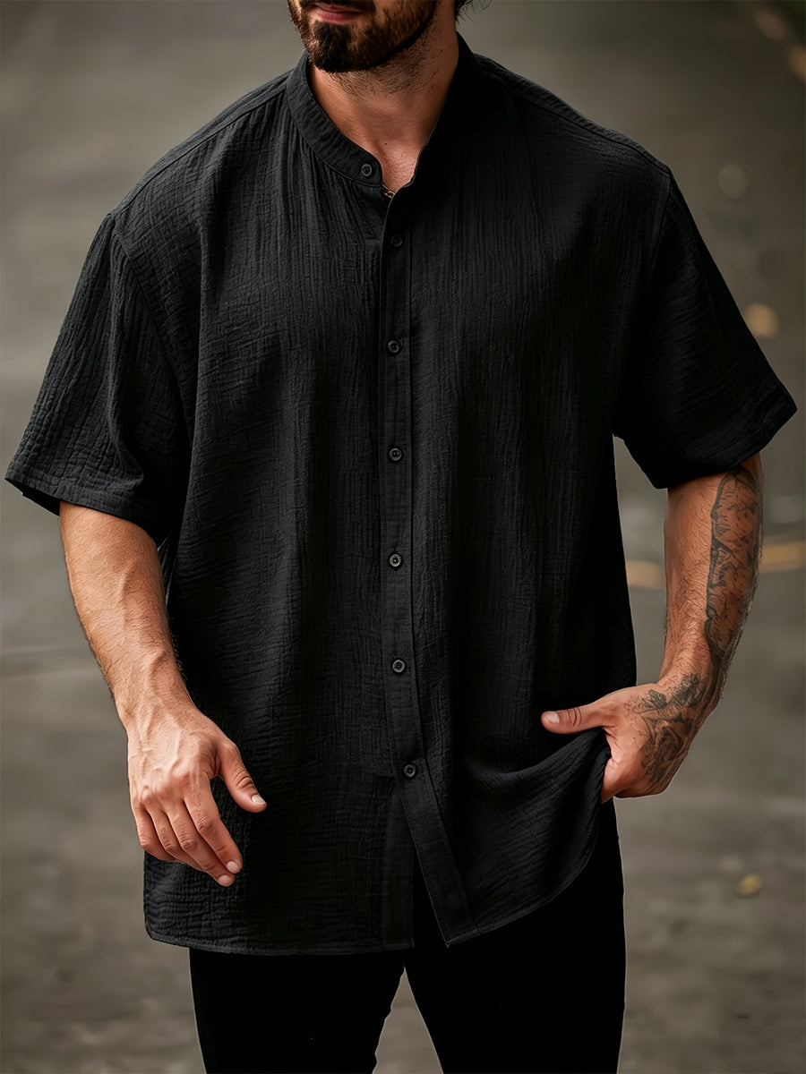 Men's Summer Solid Color Shirt, Lightweight Fashionable Casual Top - Black