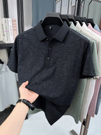 Men'S Summer Polo Shirt, Short Sleeve Button-Up Golf T-Shirt, Soft Comfortable Breathable Slim Fit Business Casual Daily Top, Men'S Short Sleeve Sweatshirt, Commute Versatile Men'S Gift - Black