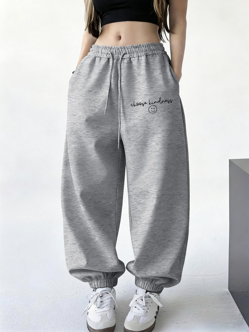 New Spring/Winter Women's Letter Print Jogger Sweatpants, Easy-Care Fabric, Soft and Warm, Machine Washable, Letter Print Lounge Pants, Suitable for Travel, Home, and Outdoor Outings, Solid Color Printed Pants, Monochrome Jogger Pants - Light Grey