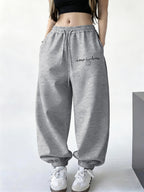 New Spring/Winter Women's Letter Print Jogger Sweatpants, Easy-Care Fabric, Soft and Warm, Machine Washable, Letter Print Lounge Pants, Suitable for Travel, Home, and Outdoor Outings, Solid Color Printed Pants, Monochrome Jogger Pants - Light Grey