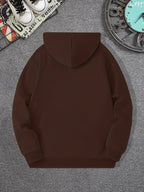 Minimalist Style Boston Letter Print Men'S Hooded Sweatshirt Regular Fit, Casual Long Sleeve Pullover - Coffee Color