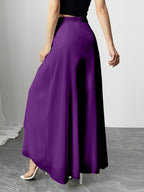 Women's Wide-Leg Pants, Simple Loose Long Pants, Flowing and Lightweight, Casual Elegant Style - Purple