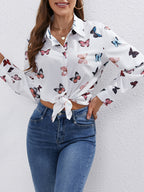 New Elegant and Fashionable Butterfly Print Shirt - White