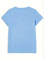 Black Bow Pearl Graphic Print Short-Sleeve T-Shirt, Comfortable Casual Top, Multiple Sizes Available, Perfect for Daily Wear And Weekend Outdoor - Deep Sky Blue