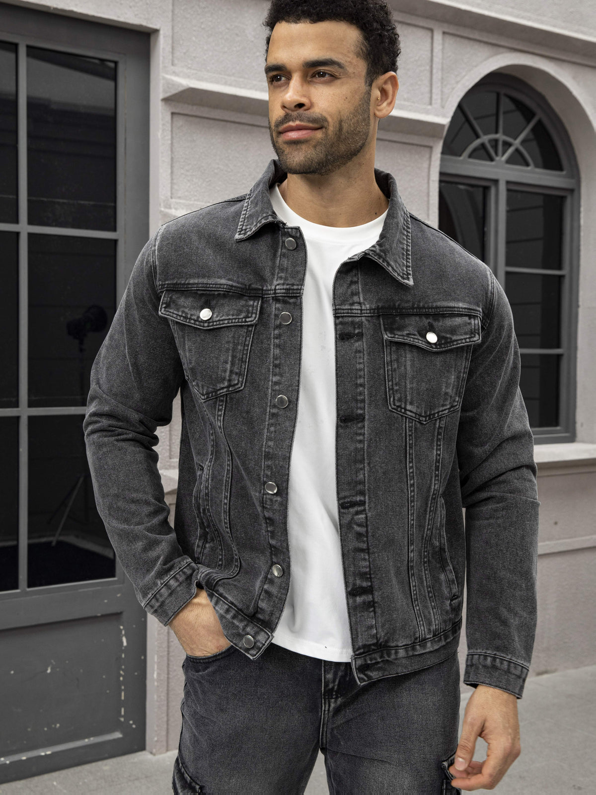 Men's Trendy Vintage Black-Gray Denim Jacket - Deep Grey
