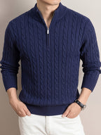 Men'S Half-Zip Jacquard Knit Sweater, Retro Luxury, Breaking The Monotony of Middle-Aged Sweaters, Suitable for Business Casual - SINBOS - Shangqing