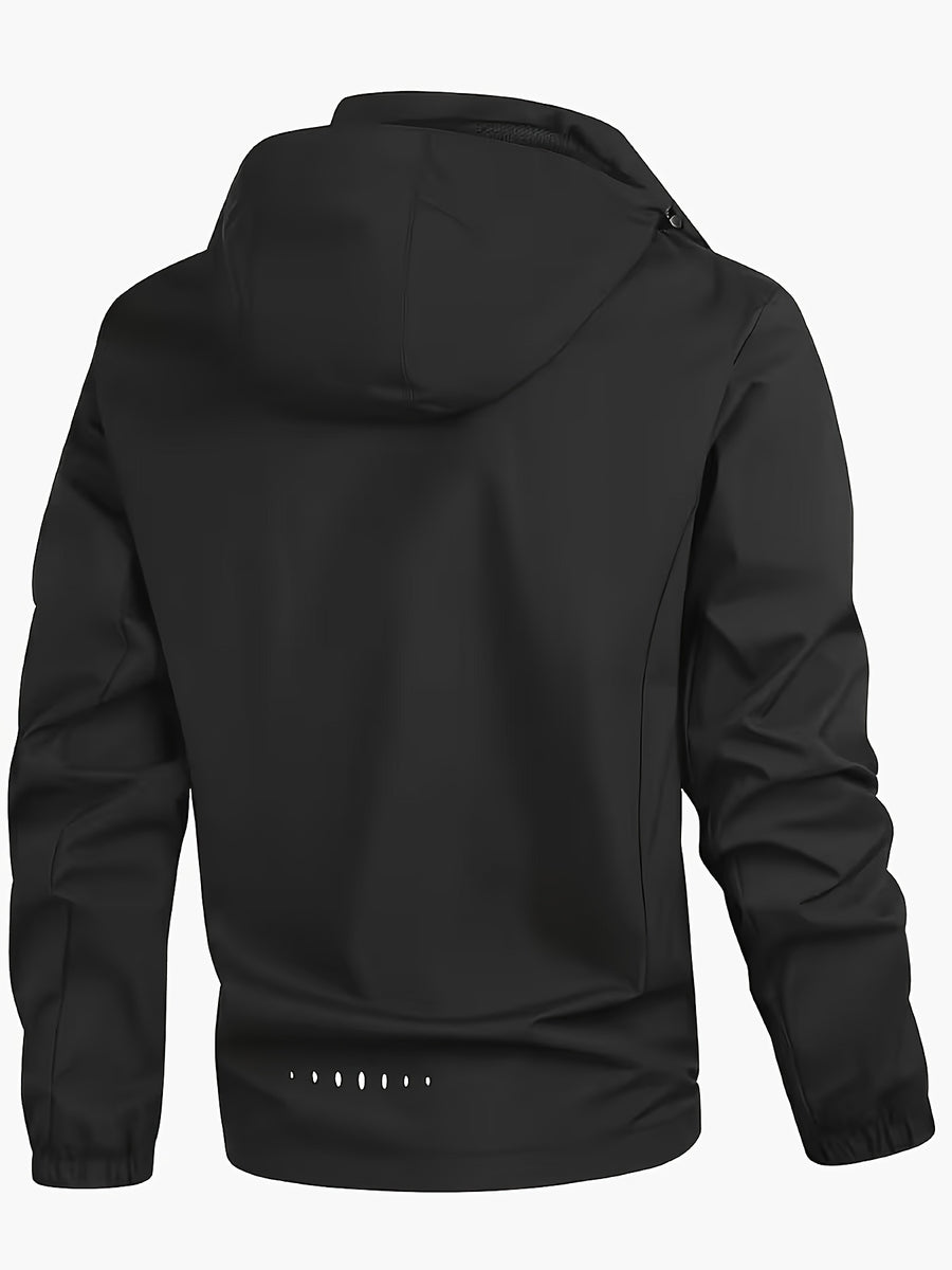 Spring and Autumn Outdoor Adventure Men's Windproof Sportswear, Wear-Resistant Wind-Resistant Jacket, Urban Cycling, Mountain Climbing, Hiking Zipper Outerwear Winter Clothes for Men - Black