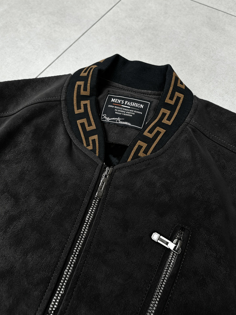 Men's -Lined -Look Baseball Jacket, Vintage Herringbone Ribbed Collar Casual Baseball Coat, for Daily Outdoor Streetwear - Black