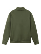 2026 Autumn/Winter New Men's Stand Collar Half-Zip Sweatshirt, Distressed Print, Workwear Style Multi-Pocket Design, Wear-Resistant and Wrinkle-Resistant Fabric, Sleek Cut Without Bulk, Combining Workwear Practicality with Casual Attire Adaptability - Army Green 1