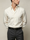 European and American Style Men's Long-Sleeve Shirt, High-End Feel, Casual Business, Wrinkle-Resistant, Single-Spread Collar Top, -Linen Texture, Formal Dress Shirt - Ivory White