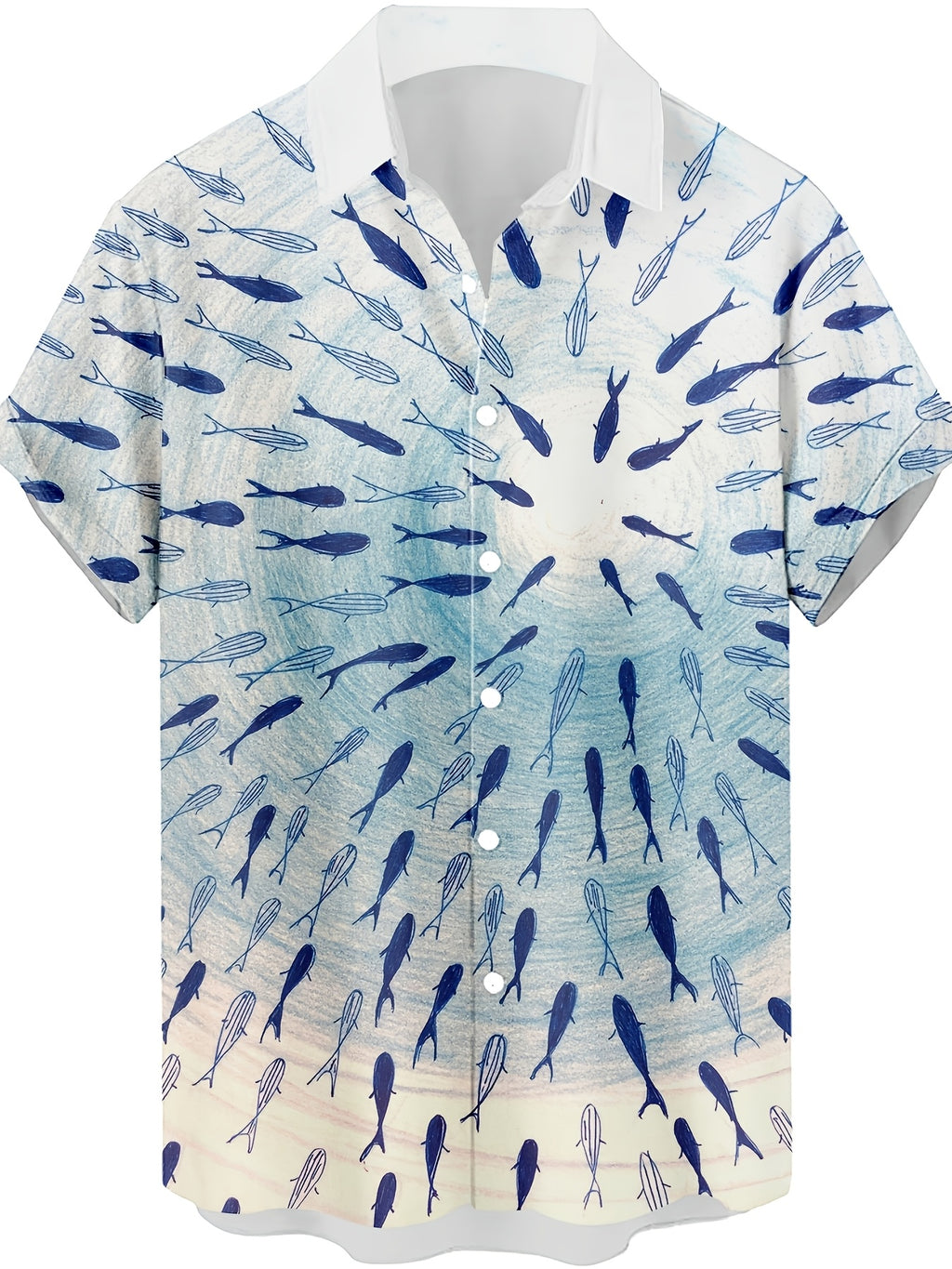 Vintage Abstract Art Fish Pattern 3D Print Men's Fashion Casual Shirt,  Hip-Hop Rock Streetwear Men's Summer Apparel Hawaiian Shirt - Multicolor