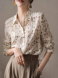 Women'S Shirts And Blouses Elegant Shirt Button Print Long Sleeve Fashion Shirt - White