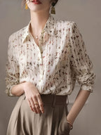 Women'S Shirts And Blouses Elegant Shirt Button Print Long Sleeve Fashion Shirt - White