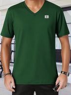 180G100C Men'S V-Neck Solid Color Short Sleeve Shirt, Placement Left Chest Patch "FODOEE" Summer Global Seasons Base Layer Factory Made Men'S Man Comfortable High Quality High - Green
