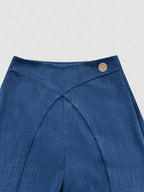 [Printed Pants - Not Faux Denim Fabric]Ladies Can Elegantly Wear Wide-Leg Pants for Commuting And Daily, Featuring a Popular Faux Denim Fabric in a Western Style. The Overlapping Two-In-One Design Includes an Exaggerated Metal Buckle at The Waist An - Blue