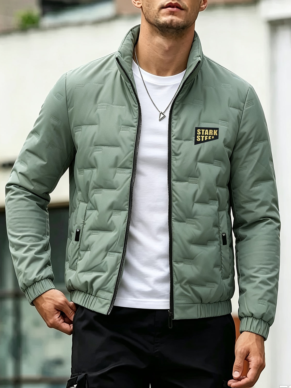 Men's Autumn/Winter Stand Collar Long Sleeve Thickened Outer Jacket, for Running and Fitness, Travel and Hiking, Daily Warmth, Zipper Cardigan Thickened Cold-Proof Jacket, Men's Outdoor Casual Sports Long Sleeve -Lined Jacket Top, Suitable for Daily - Green