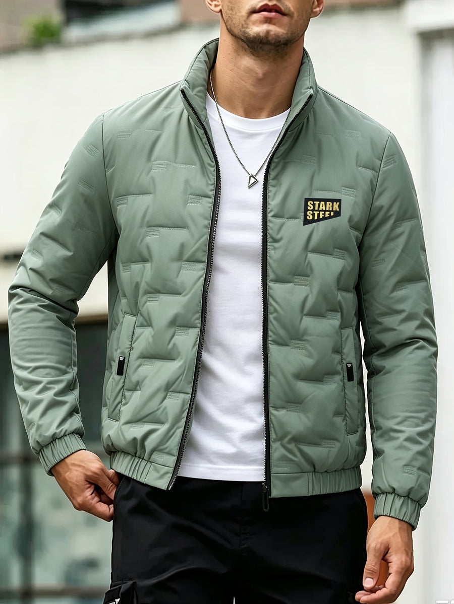 Men's Autumn/Winter Stand Collar Long Sleeve Thickened Outer Jacket, for Running and Fitness, Travel and Hiking, Daily Warmth, Zipper Cardigan Thickened Cold-Proof Jacket, Men's Outdoor Casual Sports Long Sleeve -Lined Jacket Top, Suitable for Daily - Green