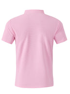 Breathable Fabric Summer Men'S Waffle Skinny Short Sleeve American Oversized Casual V-Neck Tie-Up T-Shirt - Pink