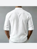 Men'S Fashion Casual Color Block Shirt, All Season, Breathable, Button, Regular Fit, Lapel, Short Sleeve - White