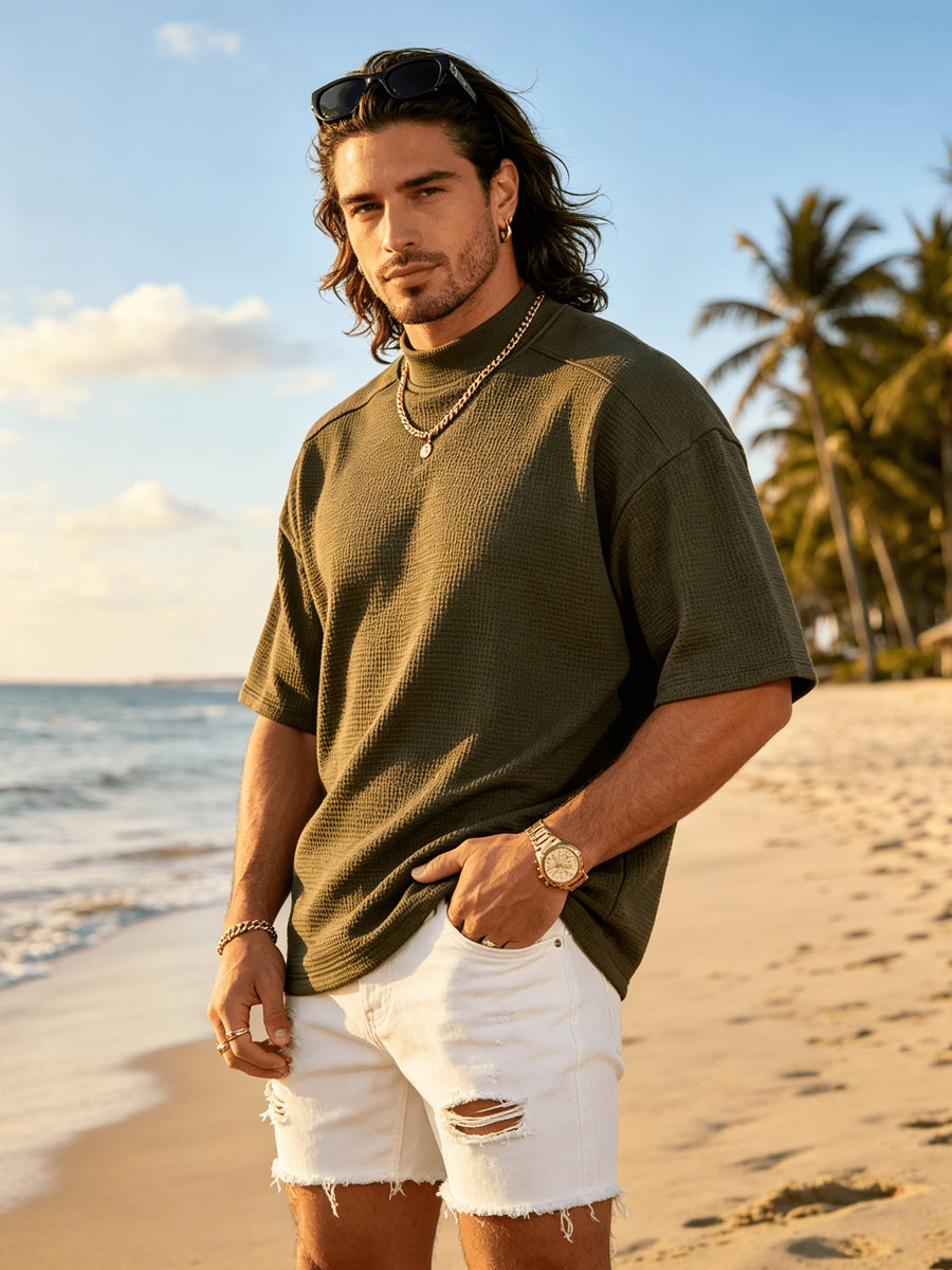 New Spring/Summer Men's Short-Sleeve Top, Suitable for Daily Outdoor Wear, Versatile and Casual, Combining a Fashionable and Sporty Style. Made with Lightweight, Skin-friendly Fabric for a Refreshing and Comfortable Fit. Features a Trendy and Durable - Dark Coffee Color