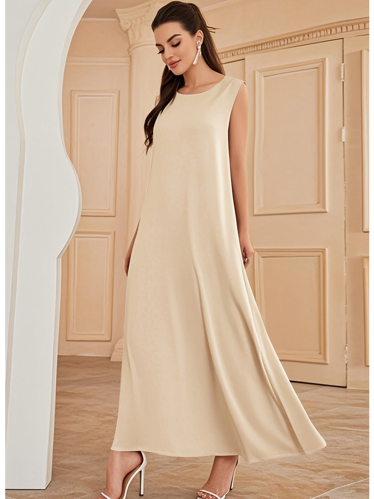 1pc Fashionable, Elegant And Comfortable Bubble Color Fabric. Pure Color Suitable for Daily Outdoor Travel And Leisure. Loose And Comfortable Women'S Abaya Vest. Abayas for Women Muslim Namaz Dresses Women'S Traditional Robe - Champagne