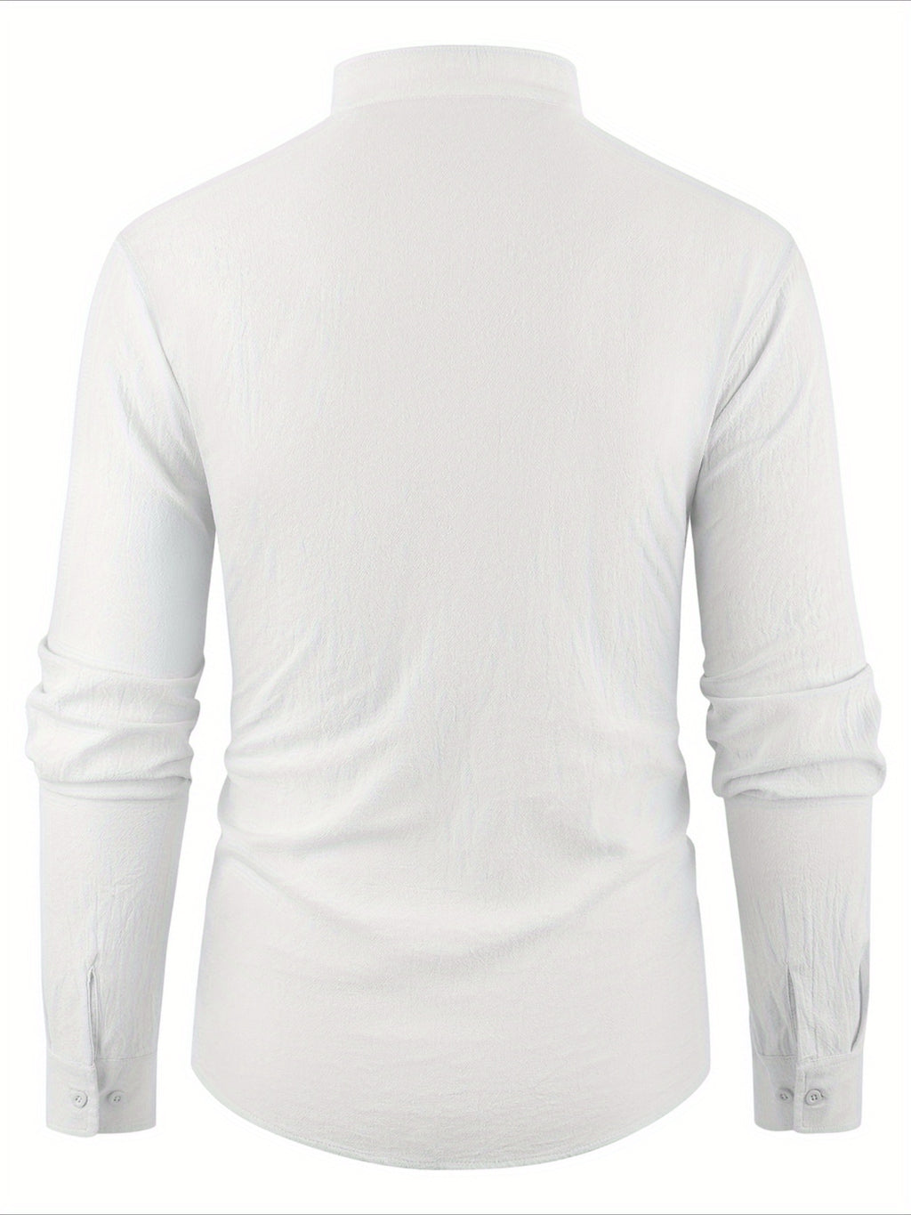Men'S Casual Shirt Spring Summer Solid Color Dress Shirt Stand Collar Casual Lightweight Shirt Men'S Top - White