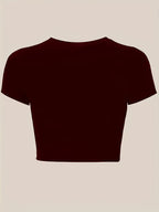 Women'S Fitted Stretch T-Shirt - Casual Basic Top, Comfortable Elastic Fit, All-Season Casual And Formal Wear - Machine Washable. Essential Daily T-Shirt, Versatile Clothing, Fashionable Design, Comfortable Wear, Office Attire, Easy Style - Brick Red