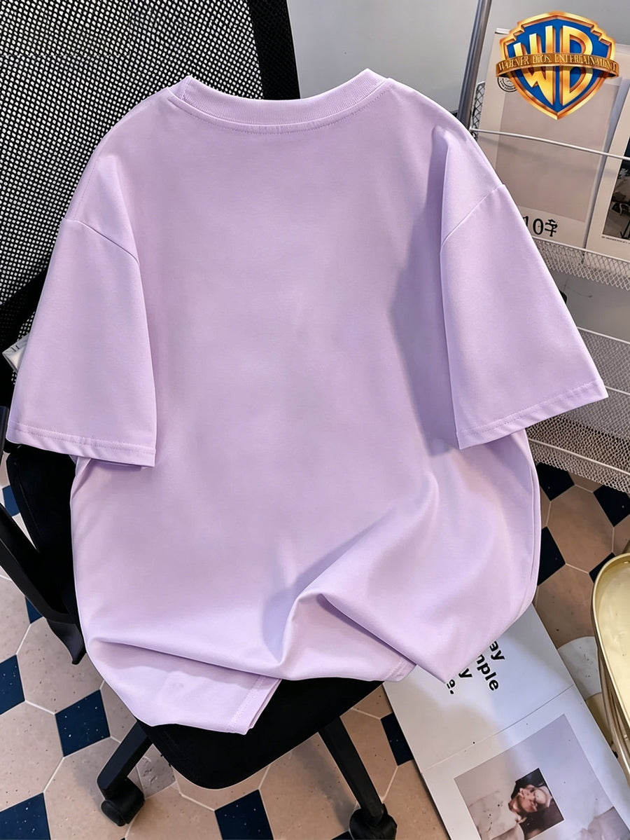 Authorized by Warner, Powerpuff Bubble Sketch Graffiti Q Graphic Printed Women'S T-Shirt, Women'S Fashion Short Sleeve T-Shirt, Daily Leisure And Travel Short Sleeve T-Shirt, Women'S Clothing, The Most Appropriate Gift Choice - Purple