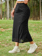 Black Polka Dot See-Through Mesh High-Low Midi Skirt - Black