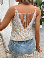 Women's Summer Multicolor Floral and Leopard Print Lace Spliced Sleeveless Top, Teacher Apparel, Independence Day Outfit, Wedding Dress, Independence Day Women, Graphic Women's Shirt - Mixed colors