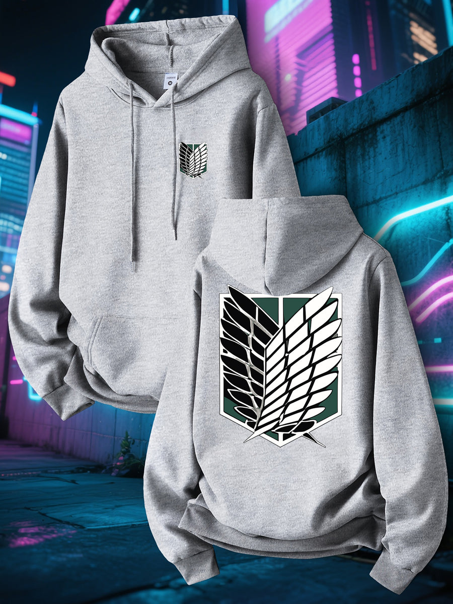 Men's New Trendy Spring/Autumn Hoodie, Casual Daily Comfortable Versatile Drawstring Hooded Sweatshirt, Creative Design, Printed, Front Kangaroo Pocket, Men's Top - 【Light Grey】