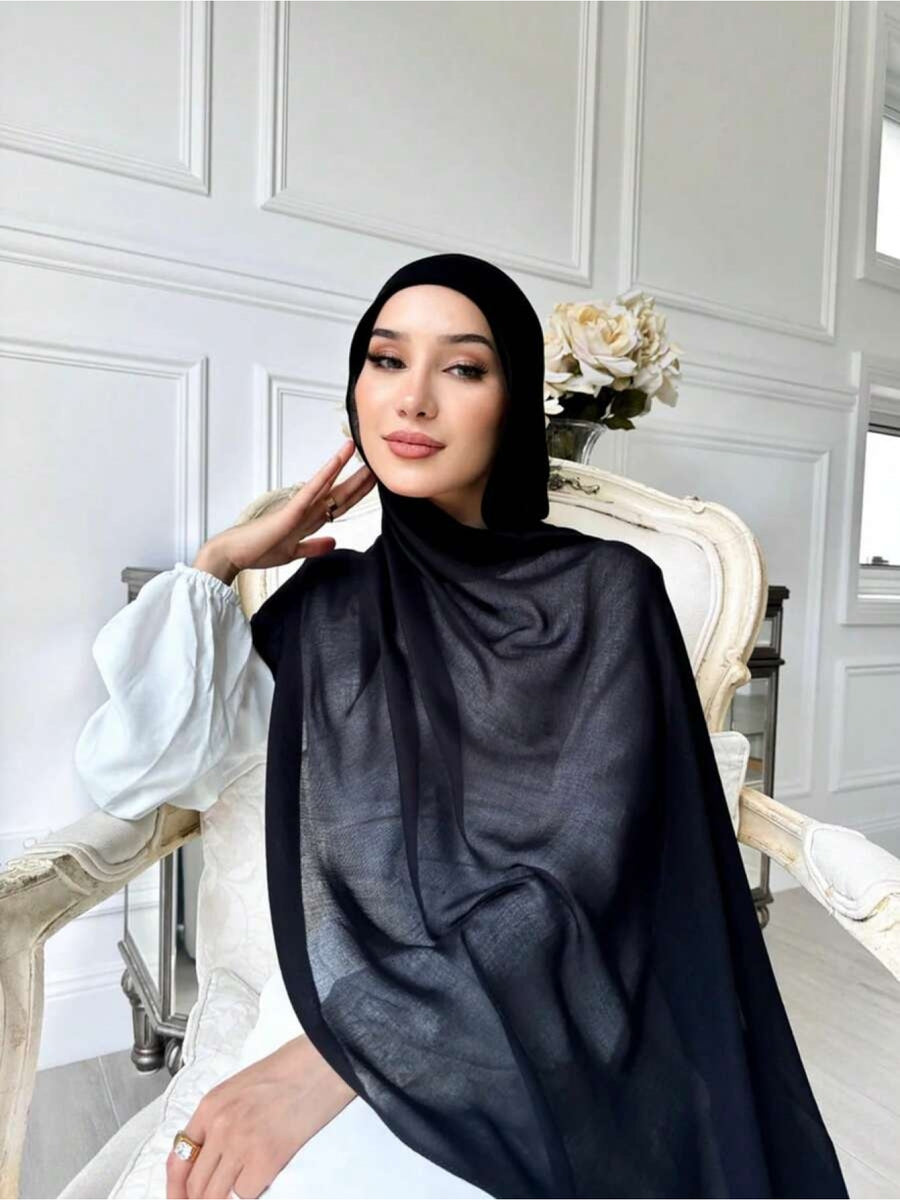1pc Women's Black Viscose Headscarf, Soft Wide-Brimmed Scarf, Versatile, Suitable for Daily Wear - Black