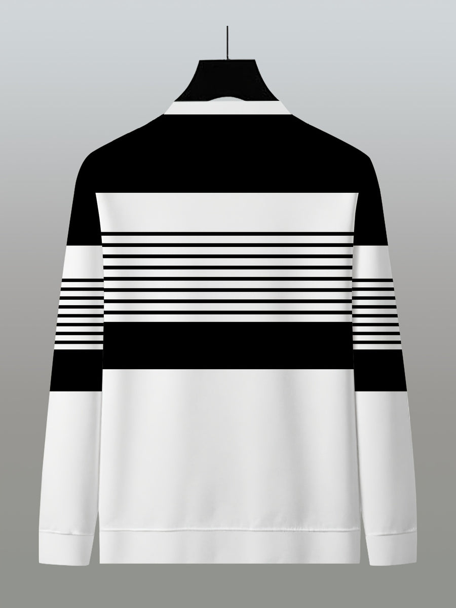 Men's Fashion Long-Sleeve Top with Intersecting Black and White Stripes, Simple and Stylish, Suitable for Daily Casual, Parties, Outdoors, Streetwear, and Fitness - Mixed colors