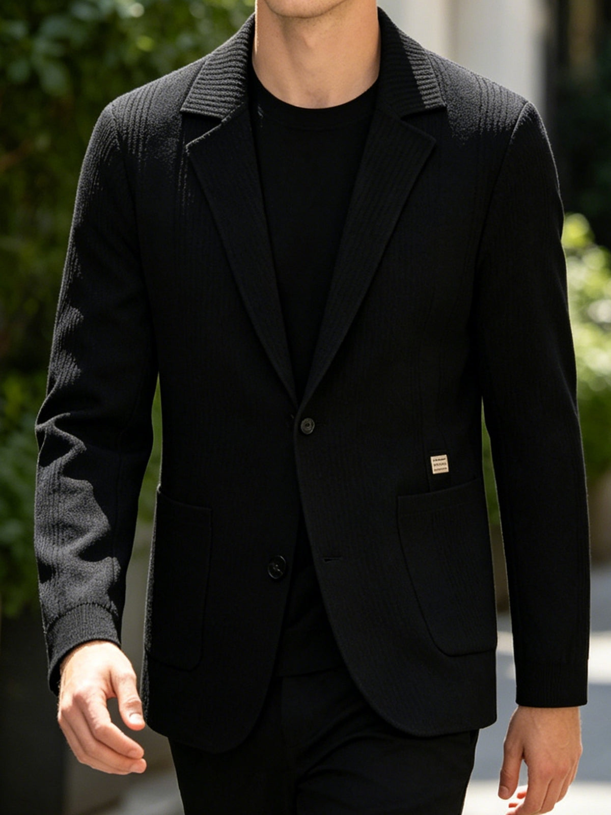1 Men's Knitted Suit Lapel Jacket, Suitable for Light Business Wear and Daily Work, Ideal as a Gift - Black