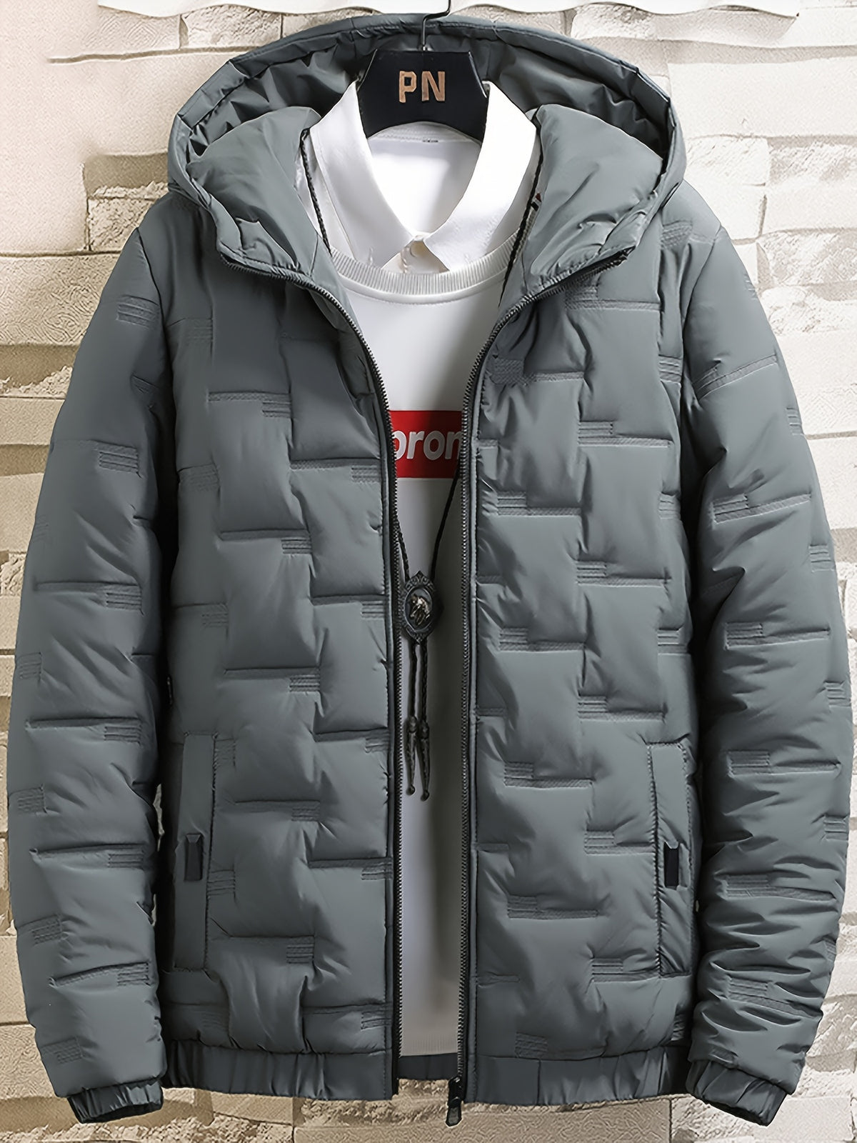 Men's Solid Color Hooded Jacket, Fashionable and Warm Winter Outerwear, Slim Fit Jacket, Simple and Trendy Design - Green