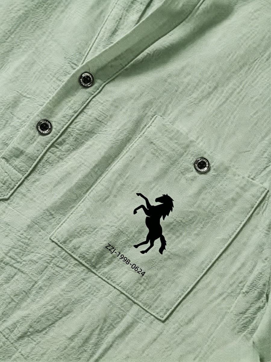 [Shule Shui OBM]New Men's Casual Henley Shirt Suitable for Parties and Dates - Olive Green