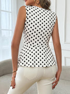 Women's Ruffle Hem Top, Elegant Polka Dot Print Vest, Suitable for Dates, Festivals, Commuting, and Vacation Wear - Polka Dots