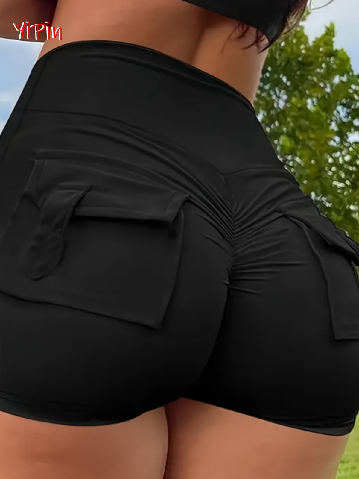 Elegant Y2K Style Spring/Summer Body-Hugging Ultra-Short Sexy Butt-Lifting Solid Color Casual Shorts - Black