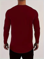 Men's Spring/Autumn Long-Sleeve Shirt T-Shirt - -Compatible Suitable for Casual & -Casual Wear, Round Neck -Fit Shirt, Machine Washable Non- Top for Daily Office, Semi-Formal Outfits (No Belt) - Red