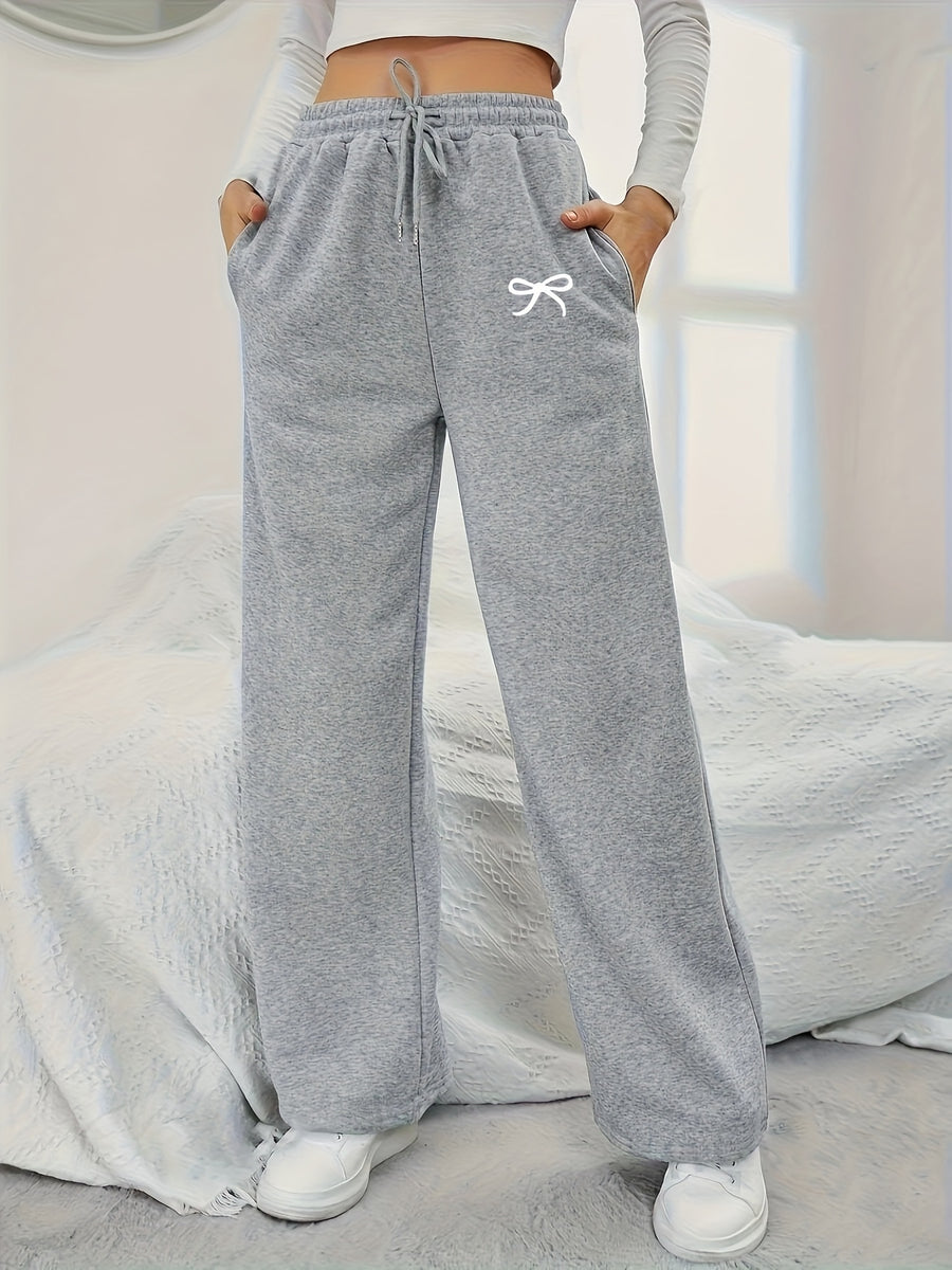 Fashion Women'S Jogging Bottoms - Drawstring Waist, Elasticated Cuffs, Fabric, All-Season Comfort with Trendy Print - Grey
