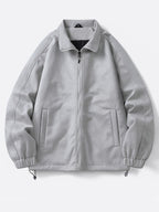 Men's Solid Color Stand Collar Zipper Jacket, New Spring/Autumn Simple Casual Workwear Outerwear, Loose-Fitting Versatile Fashion Top with Inner Pockets, Elastic Cuffs and Hem, Men's Daily Commuter Jacket - Light Grey