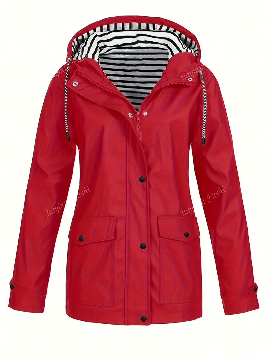 Women's Hooded Autumn/Winter Trench Coat - Red