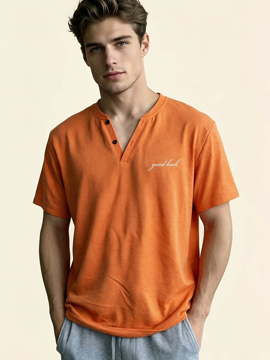 Men'S Short Sleeve Henley V-Neck T-Shirt, Casual Breathable Comfortable Daily Wear Top - good(white label)